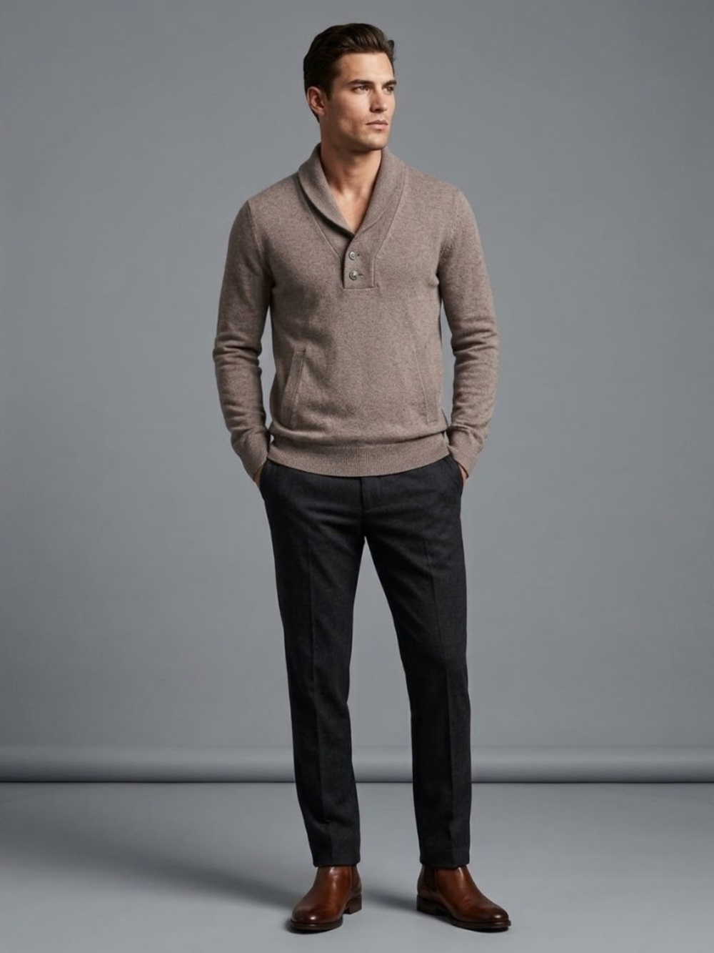 Banana Republic Shawl Collar Pullover Sweater Brown Taupe Size S